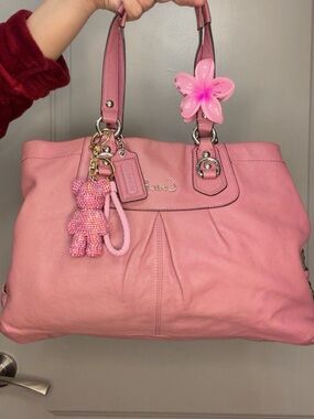 Coach Pink Leather Shoulder Tote with Charm